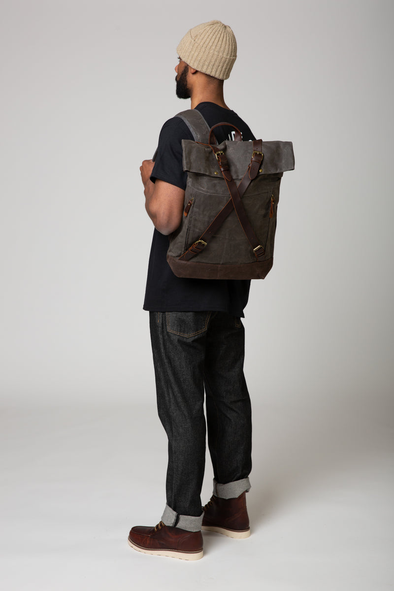 canvas and leather backpack gray 25L Traveler Kodiak while the grey canvas keeps the look low Canvas Leather Backpack, Laptop Backpack,